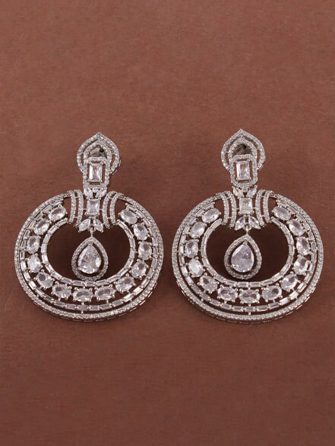 

Mirana Rhodium-Plated American Diamond Studded Drop Earrings, Silver