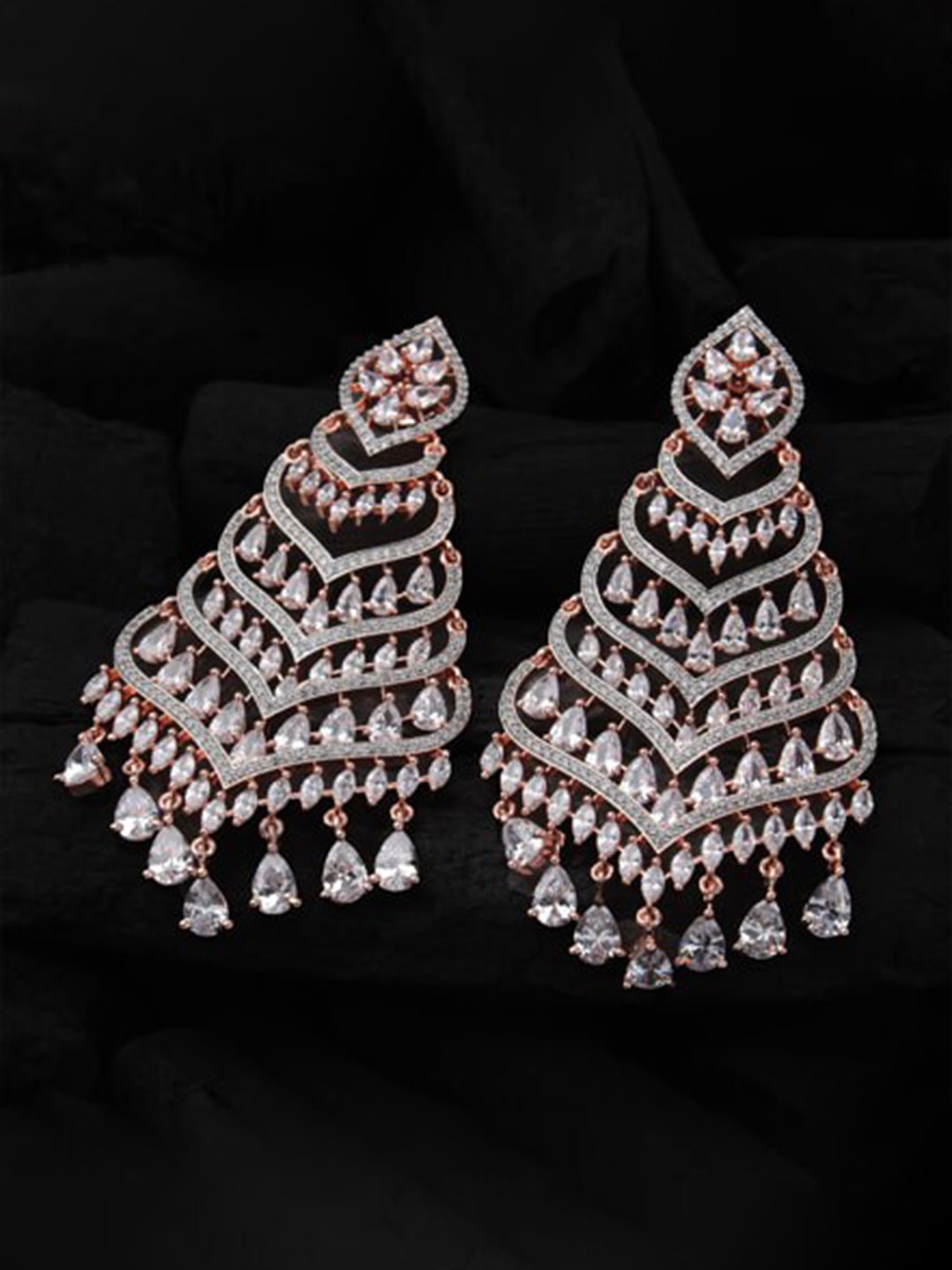 

Mirana Rose Gold-Plated American Diamond Studded Drop Earrings