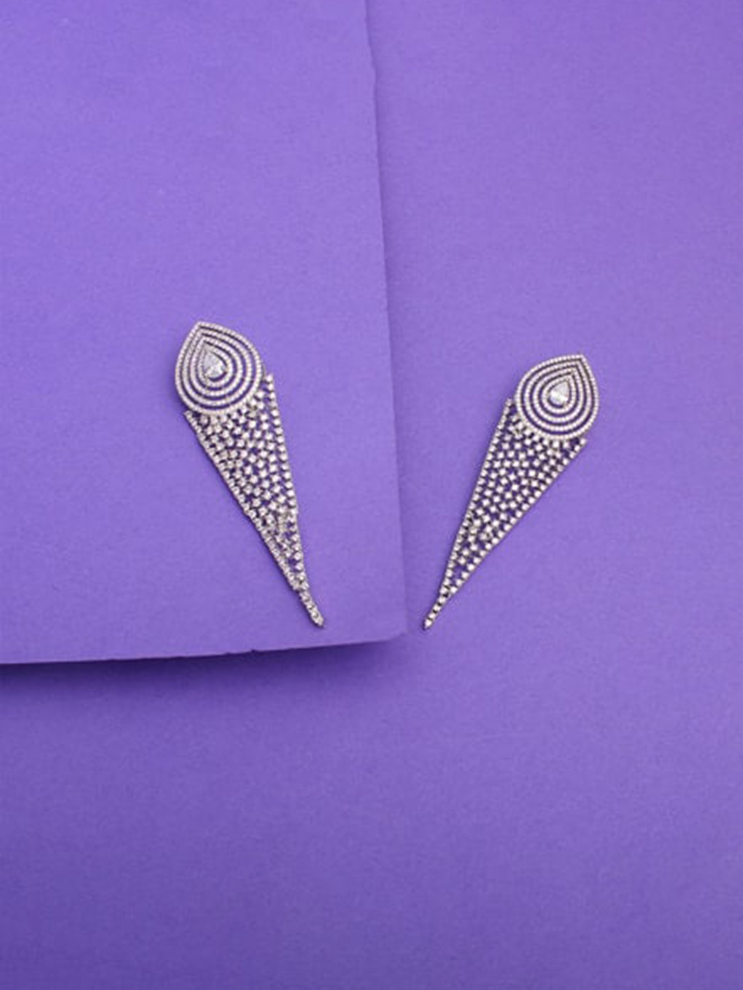 

Mirana Rhodium-Plated American Diamond Studded Drop Earrings, Silver