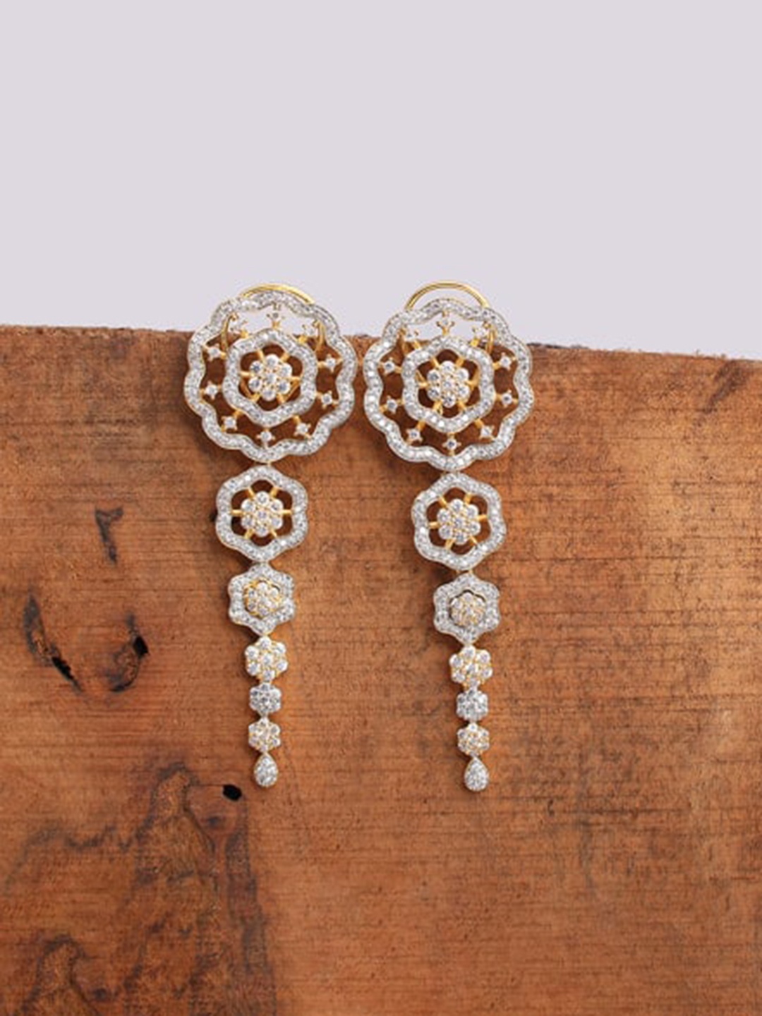 

Mirana Gold-Plated AD Studded Floral Drop Earrings