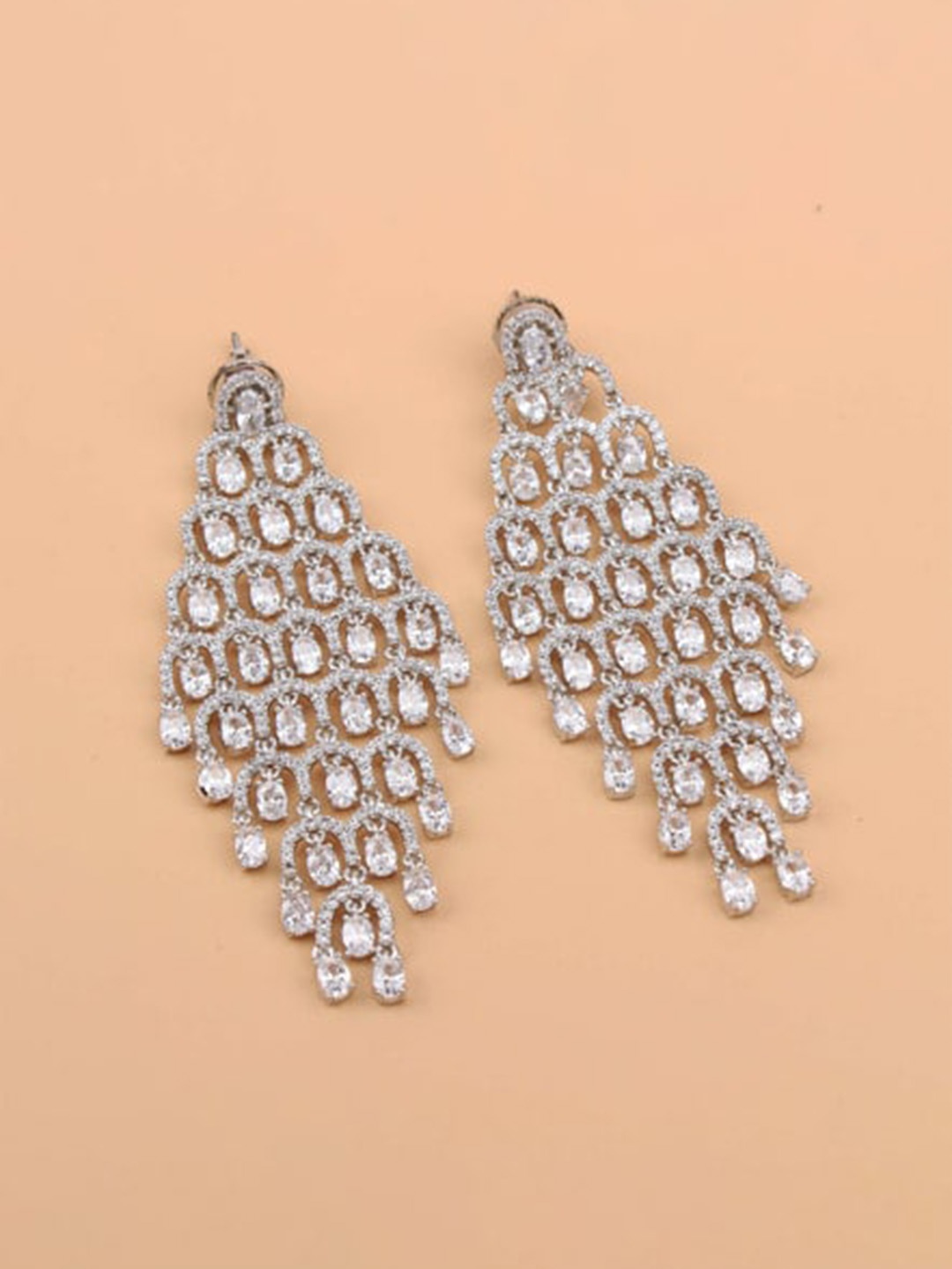 

Mirana Rhodium-Plated AD Studded Contemporary Drop Earrings, Silver