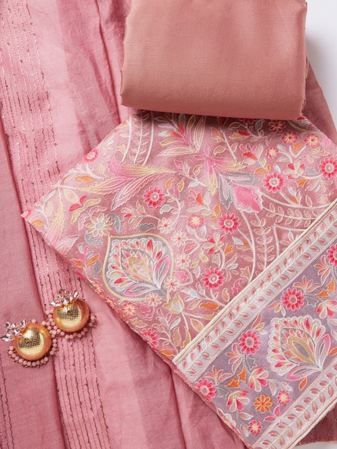 

SALWAR STUDIO Floral Embroidered Unstitched Dress Material, Pink