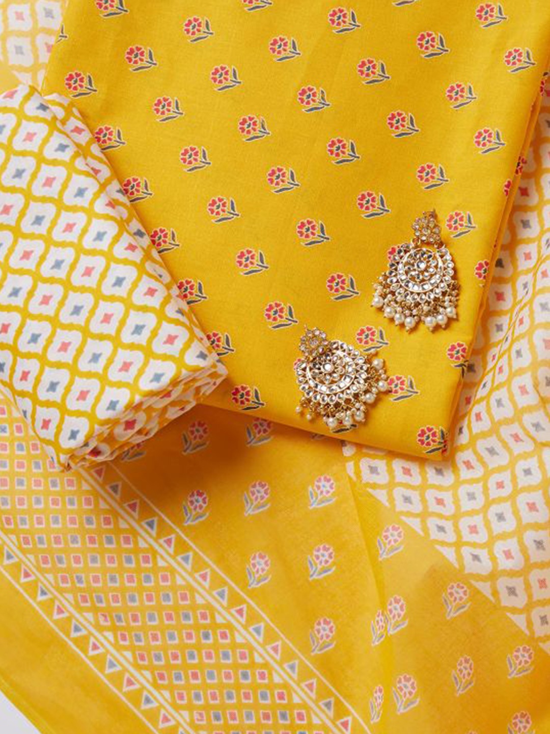 

SALWAR STUDIO Ethnic Motifs Printed Pure Cotton Unstitched Dress Material, Yellow
