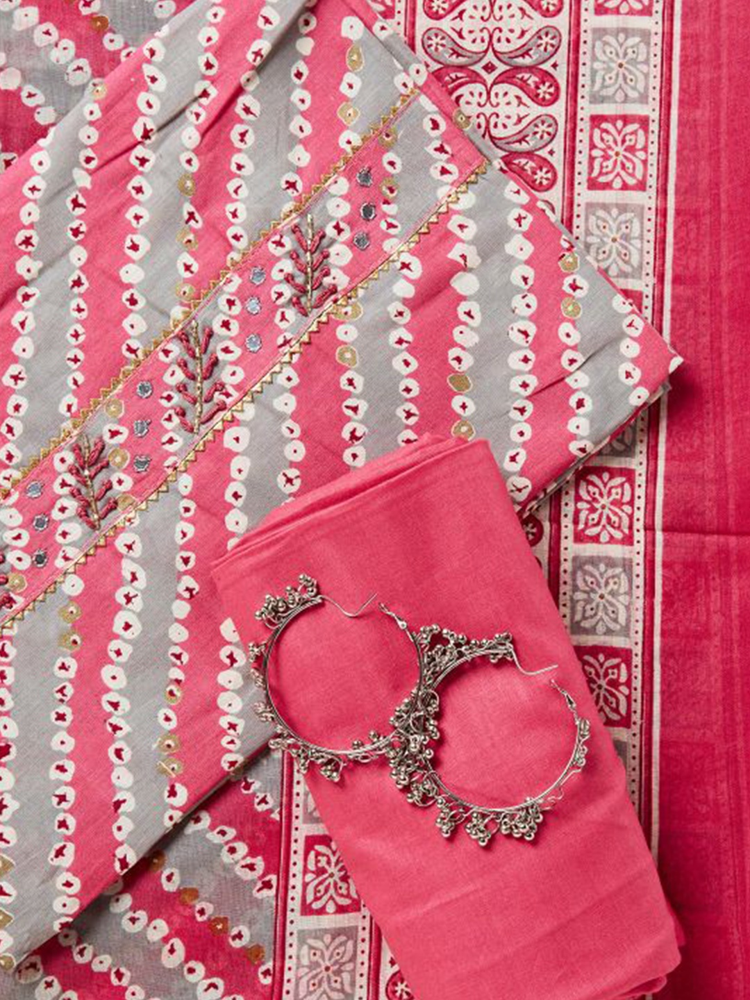 

SALWAR STUDIO Printed Pure Cotton Unstitched Dress Material, Pink