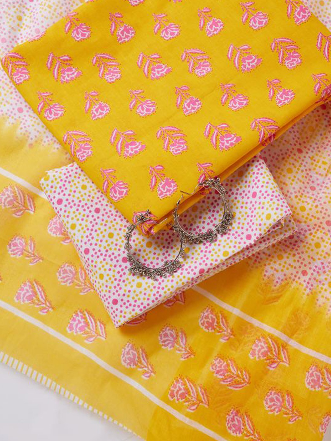 

SALWAR STUDIO Ethnic Motifs Printed Pure Cotton Unstitched Dress Material, Yellow