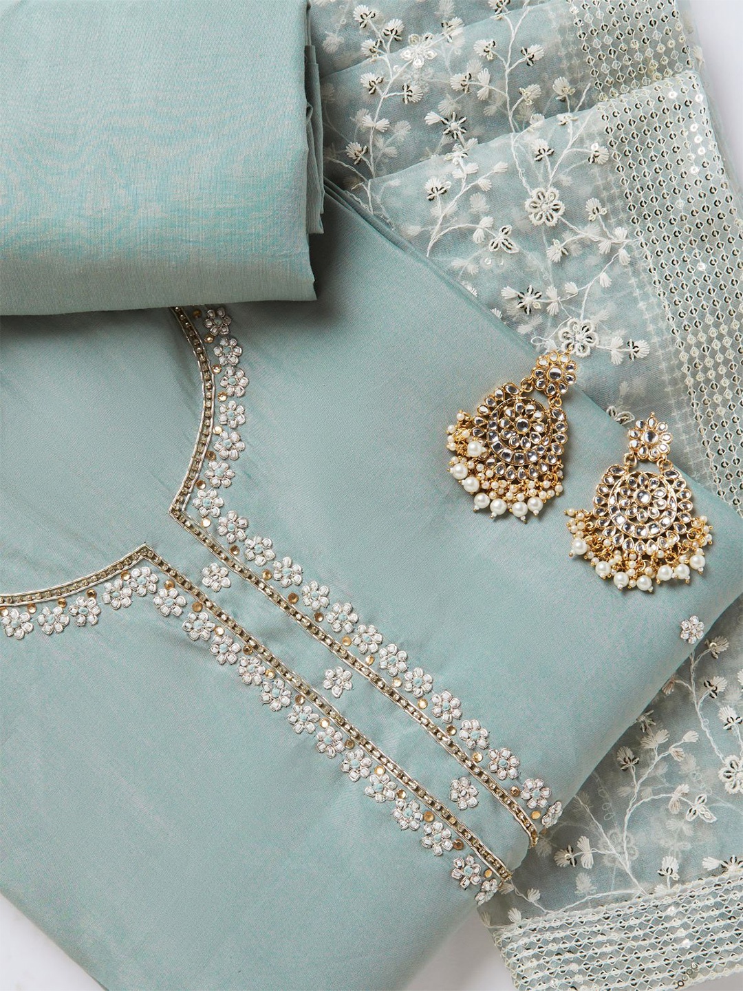 

SALWAR STUDIO Floral Embroidered Pure Silk Unstitched Dress Material, Green