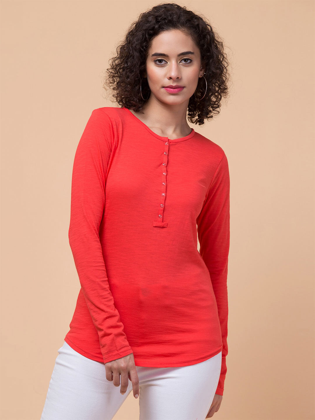 

Hive91 Relaxed Fit Round Neck Long Sleeve Cotton T-shirt, Orange