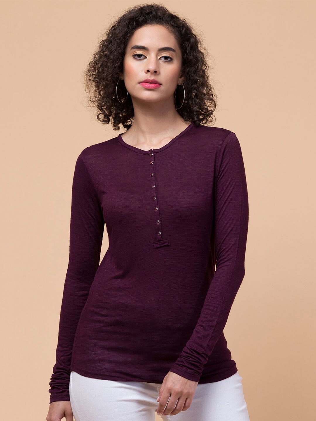 

Hive91 Relaxed Fit Round Neck Long Sleeve Cotton T-shirt, Purple