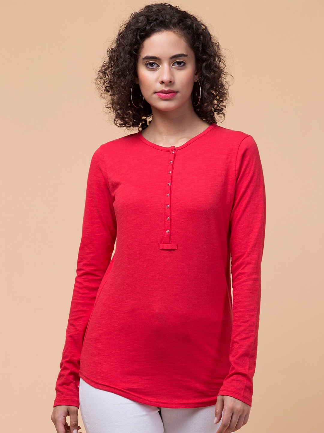 

Hive91 Relaxed Fit Round Neck Long Sleeve Cotton T-shirt, Red