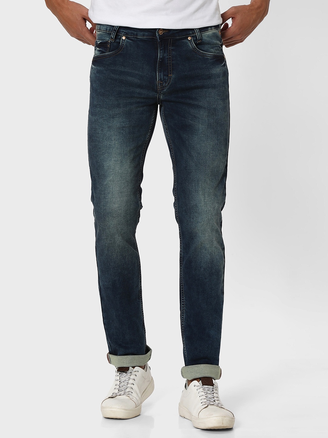 

Mufti Men Slim Fit Low Distress Heavy Fade Stretchable Jeans, Blue