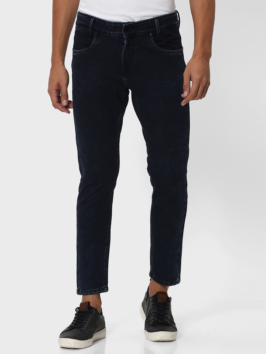 Mufti Men Tapered Fit Stretchable Clean Look Jeans, Navy blue