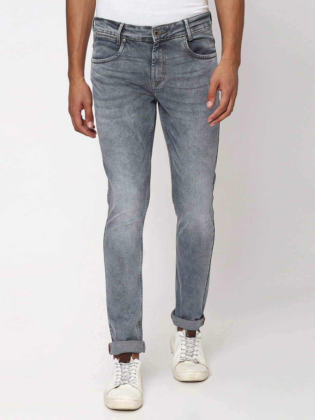 Mufti Men Skinny Fit Heavy Fade Stretchable Clean Look Jeans, Grey