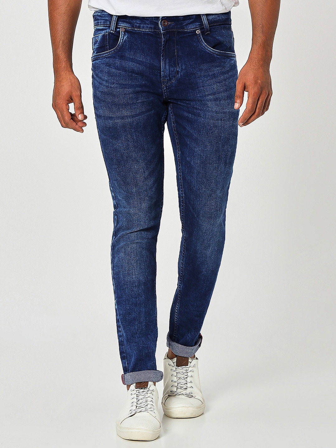 

Mufti Men Skinny Fit Heavy Fade Stretchable Clean Look Jeans, Navy blue