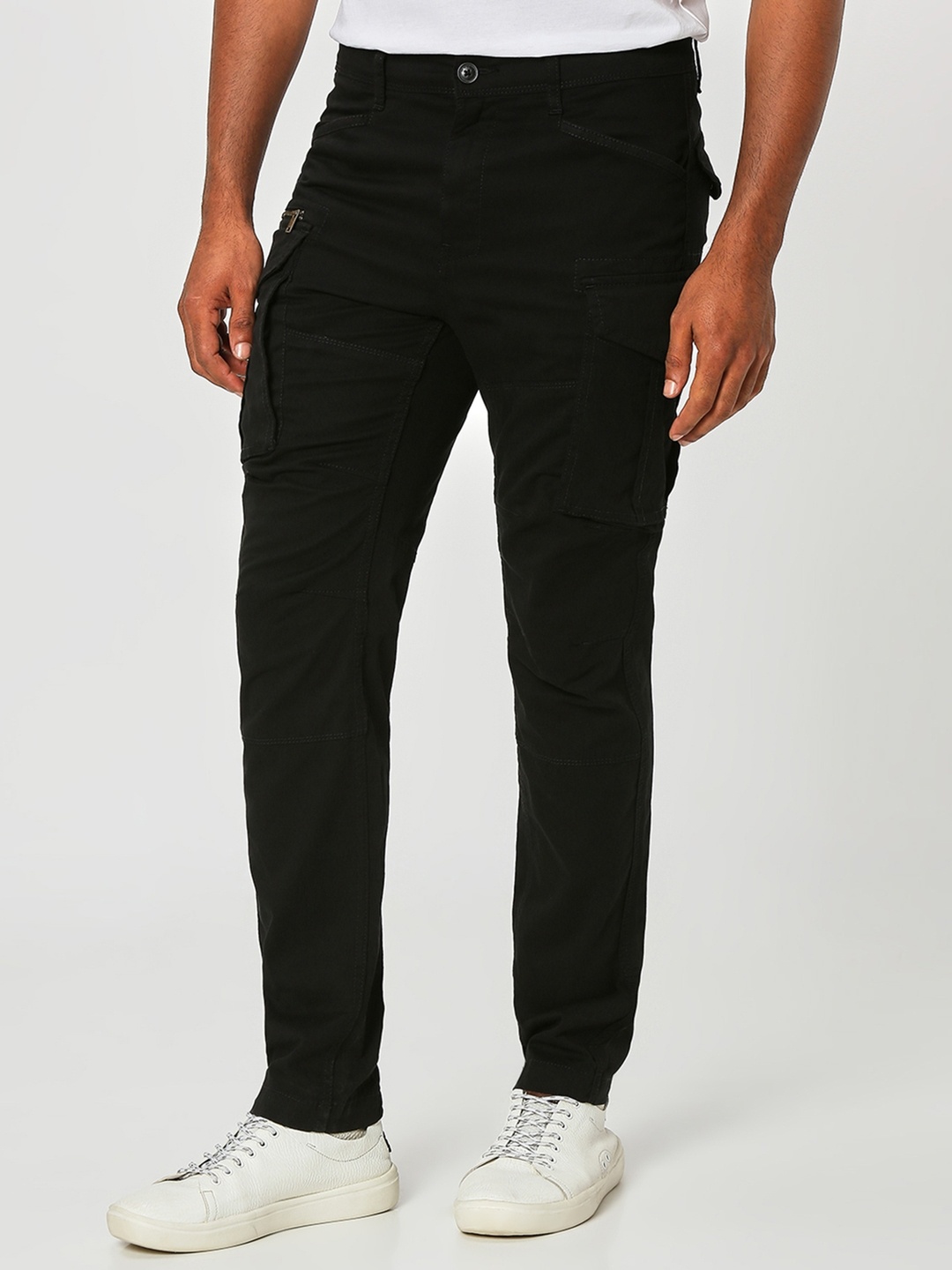 Mufti Men Regular Fit Cargos Trousers, Black