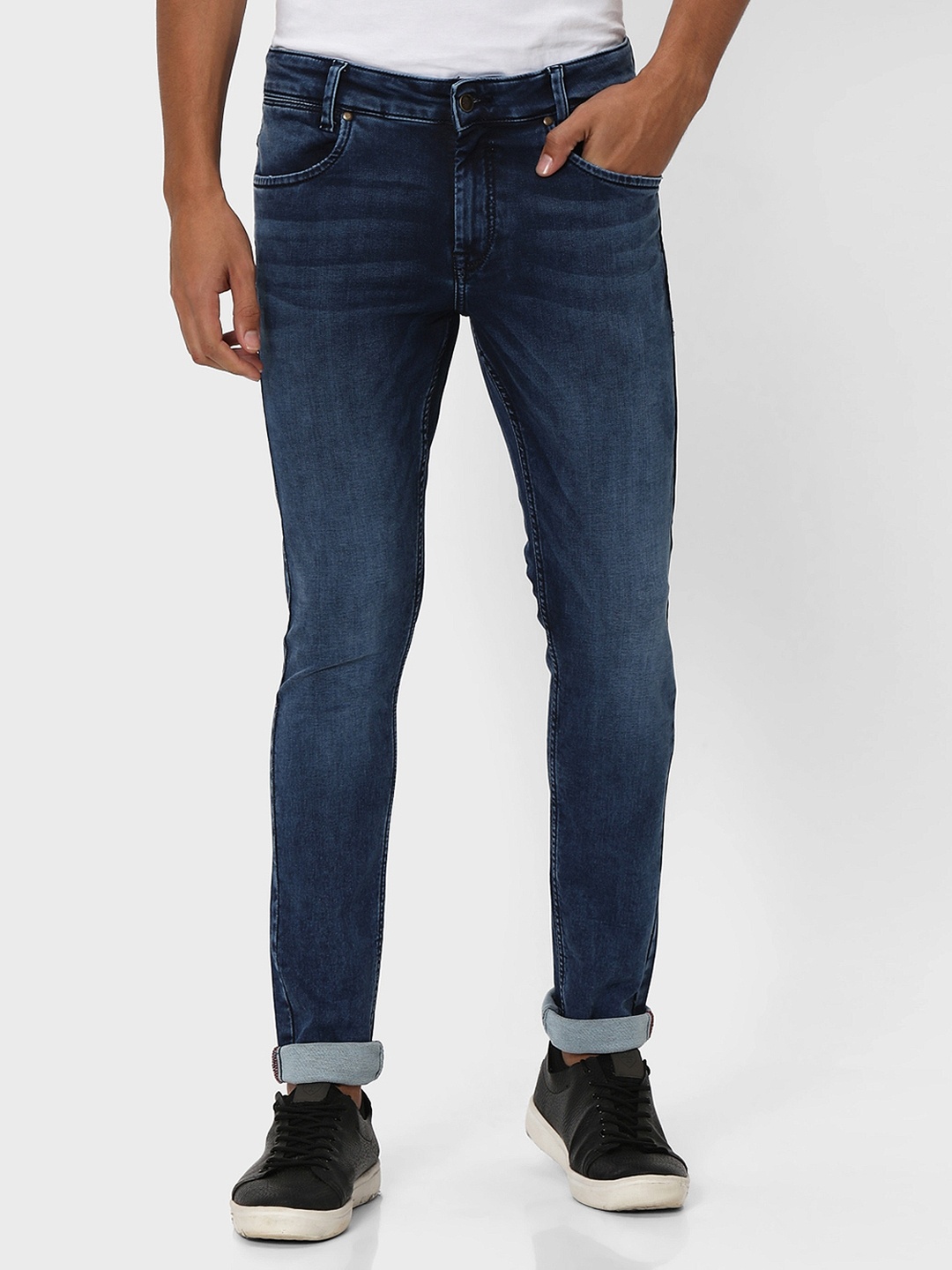 

Mufti Men Skinny Fit Heavy Fade Clean Look Stretchable Jeans, Navy blue