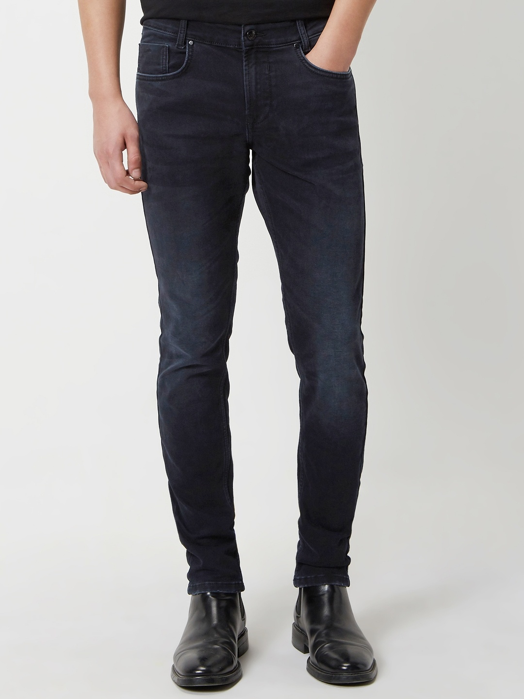 Mufti Men Skinny Fit Mid-Rise Clean Look Stretchable Jeans, Black