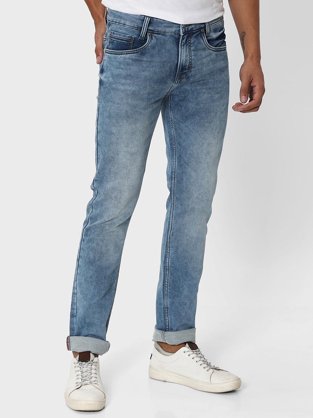 

Mufti Men Slim Fit Mid Rise Heavy Fade Stretchable Jeans, Blue
