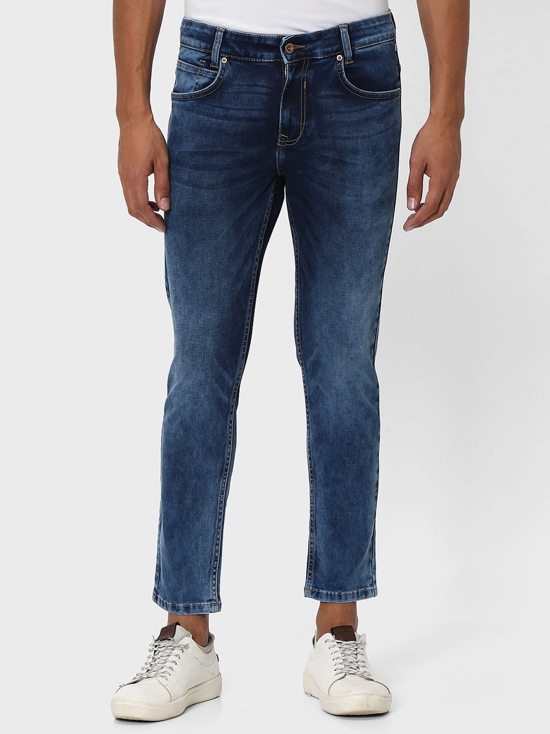 Mufti Men Tapered Fit Heavy Fade Stretchable Jeans, Navy blue