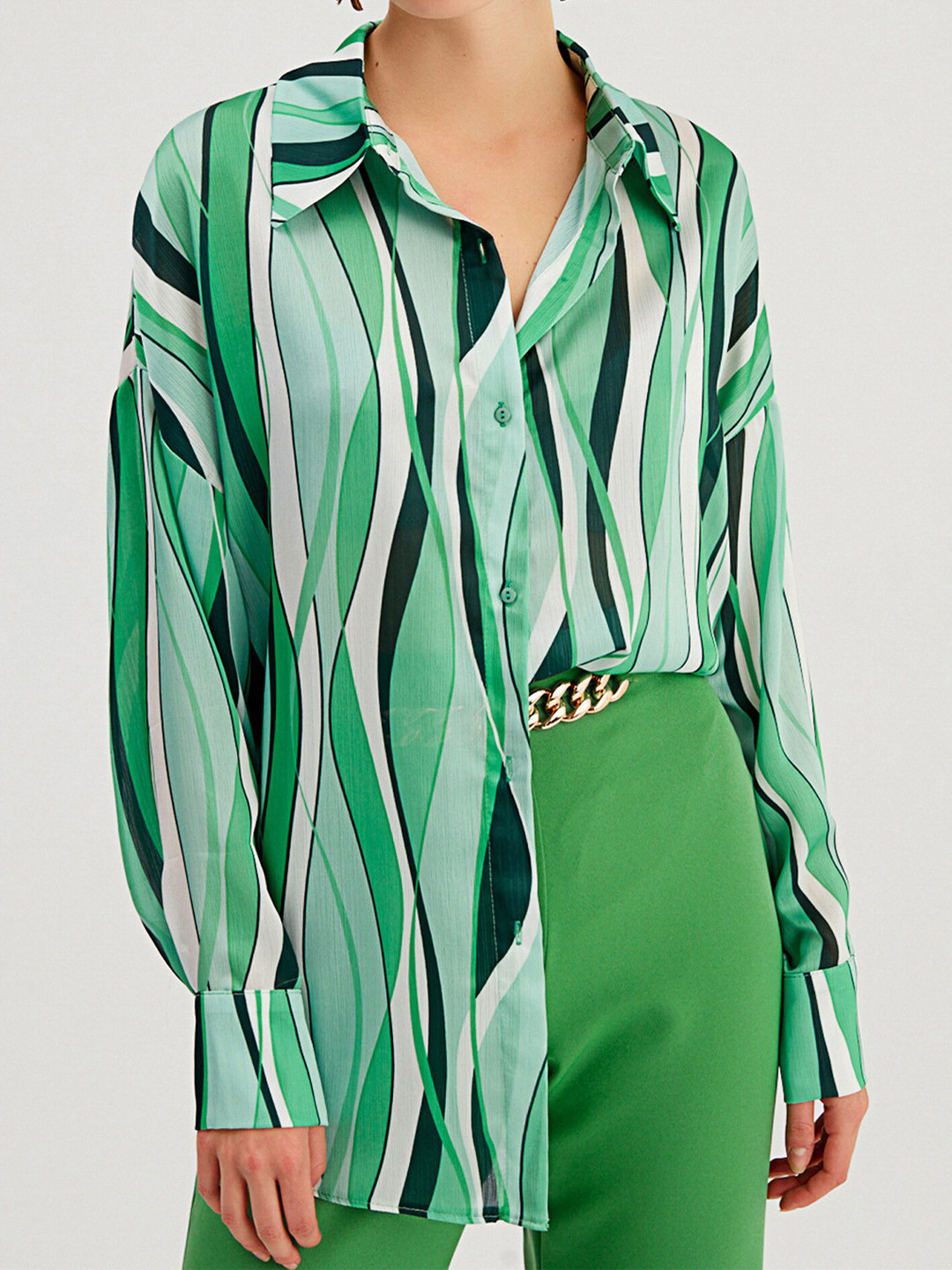 

LULU & SKY Abstract Printed Long Sleeves Shirt, Green