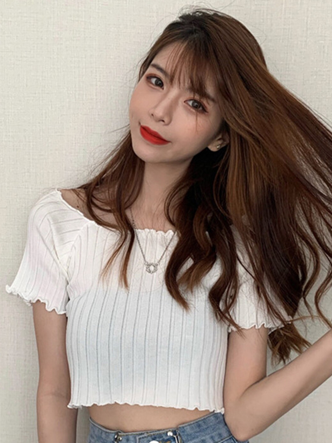 

LULU & SKY Self Design Crop Top, White