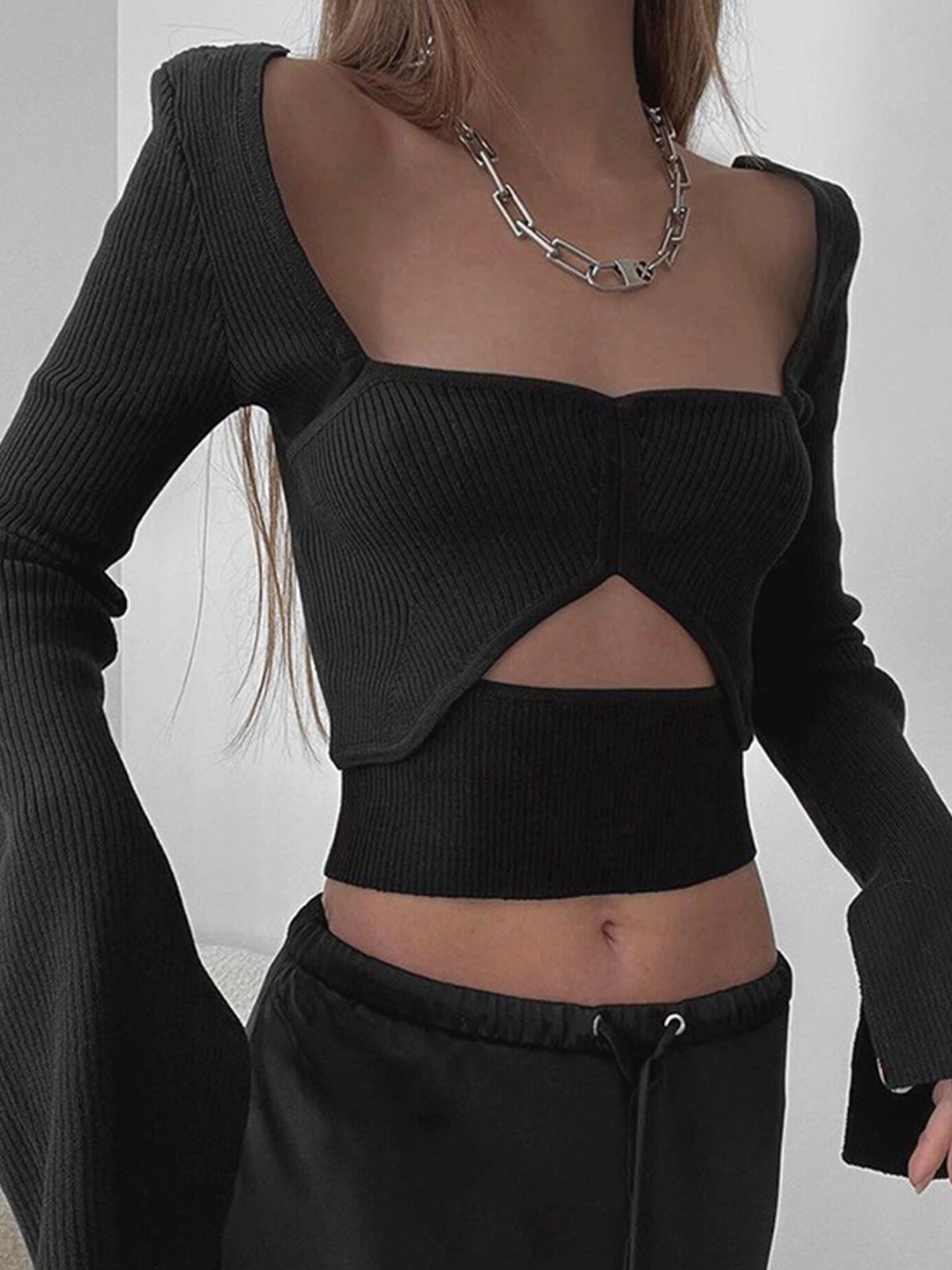

LULU & SKY Square Neck Fitted Crop Top, Black