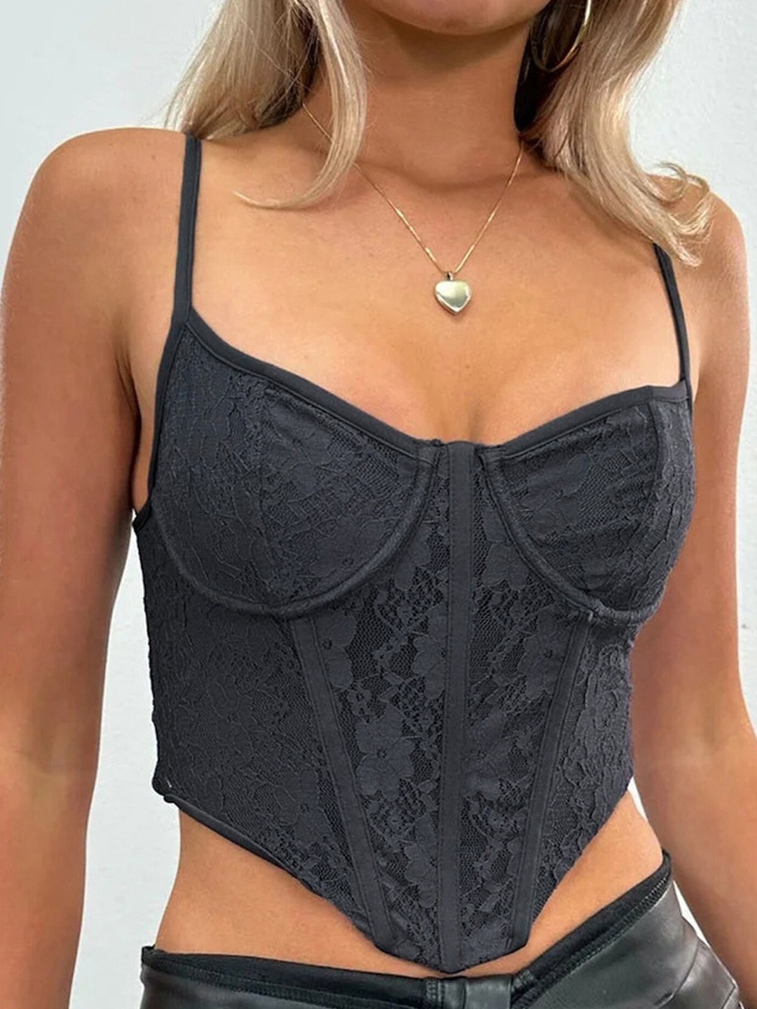 

LULU & SKY Shoulder Straps Tie Ups Crop Top, Grey