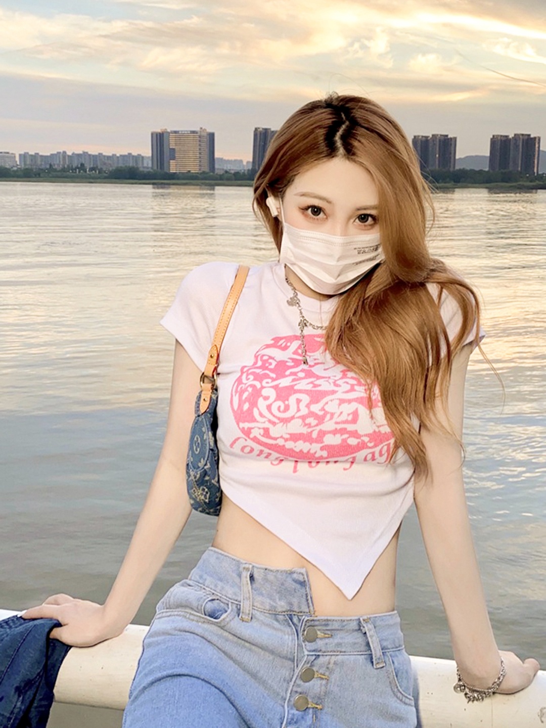 

LULU & SKY Abstract Printed Crop Top, White
