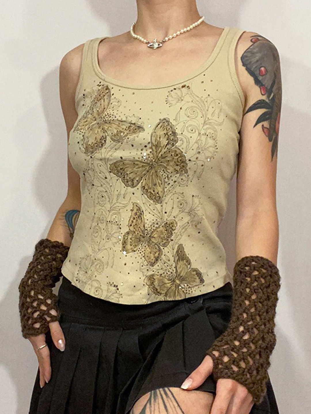 

LULU & SKY Conversational Printed Sleeveless Cotton Top, Nude