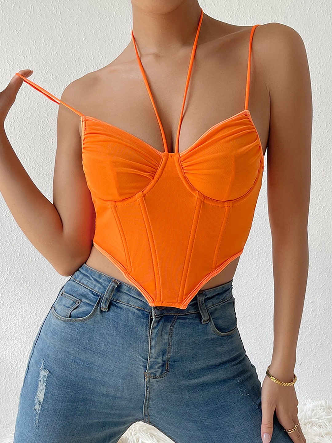 

LULU & SKY Halter Neck Styled Back Top, Orange
