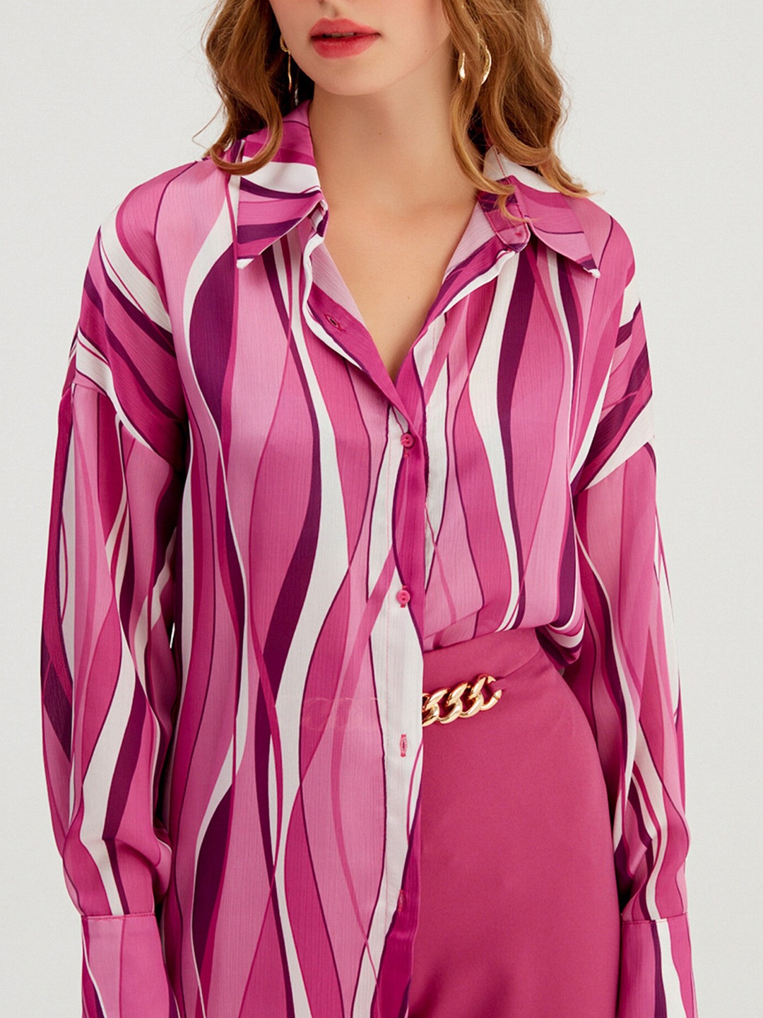 

LULU & SKY Abstract Printed Spread Collar Shirt Style Top, Pink