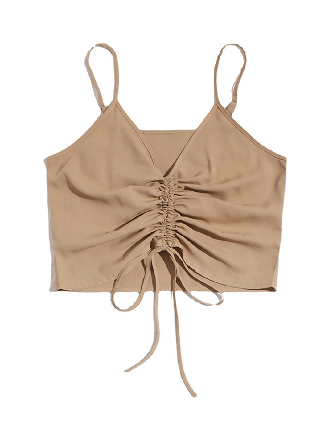 

LULU & SKY Shoulder Straps Ruched Regular Crop Top, Khaki