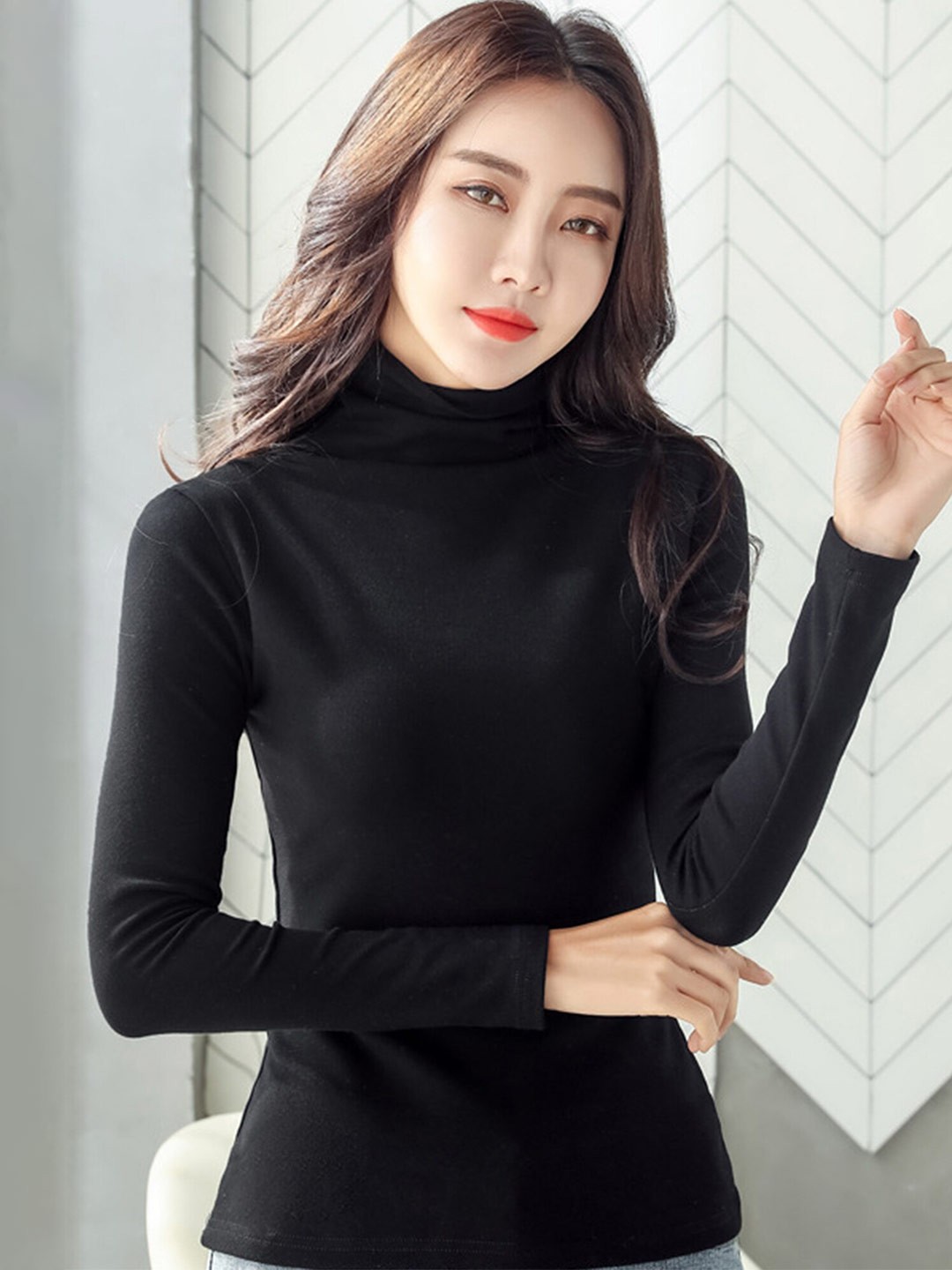 

LULU & SKY High Neck Long Sleeves Top, Black