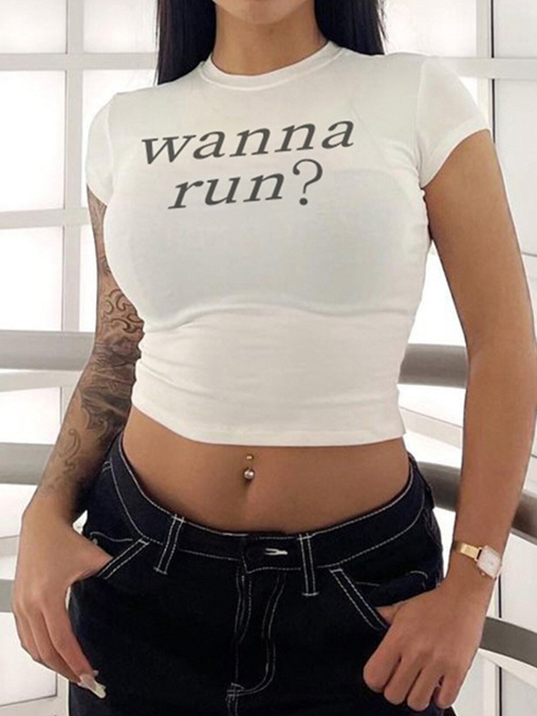 

LULU & SKY Typography Printed Crop Top, White