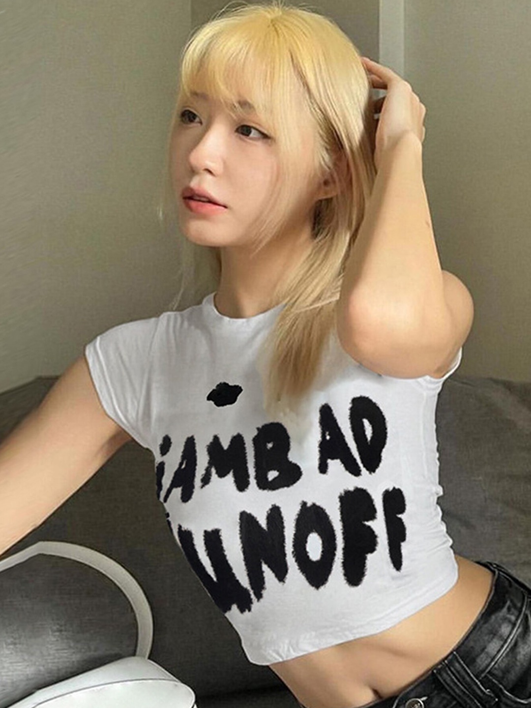 

LULU & SKY Typography Printed Cotton Crop Top, White