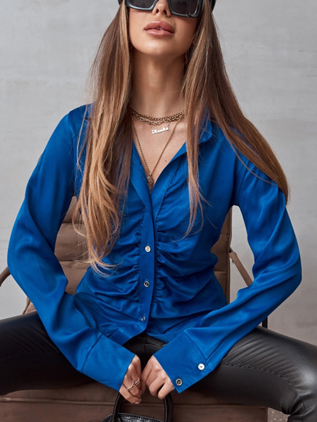 

LULU & SKY Shirt Collar Shirt Style Top, Blue