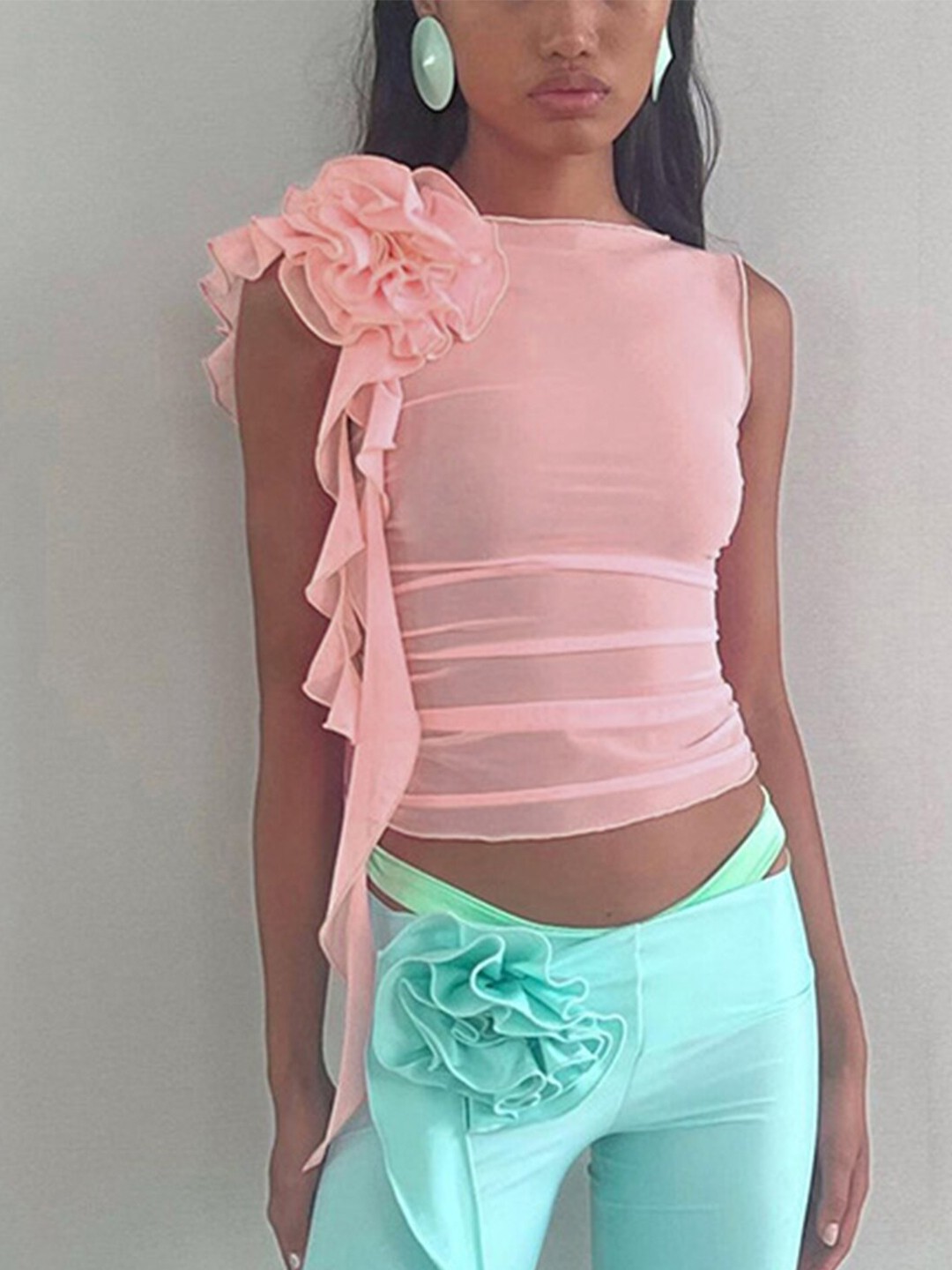 

LULU & SKY Ruffled Fitted Crop Top, Pink