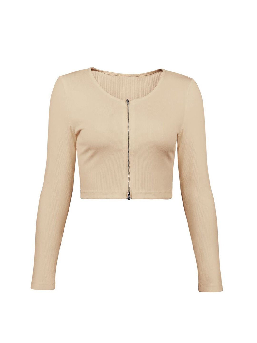 

LULU & SKY Round Neck Fitted Crop Top, Beige