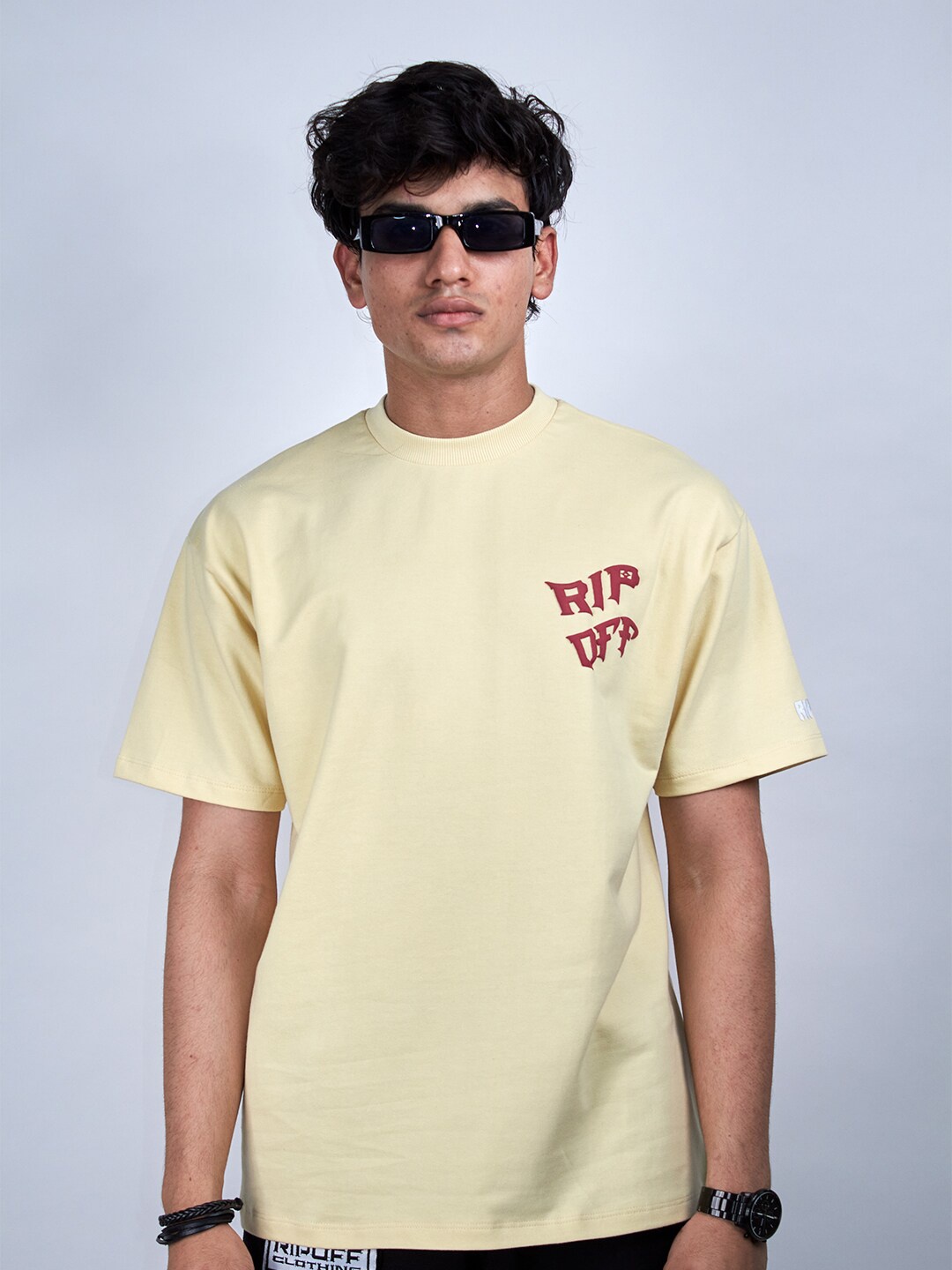 

RIPOFF Printed Round Neck Cotton T-shirt, Yellow