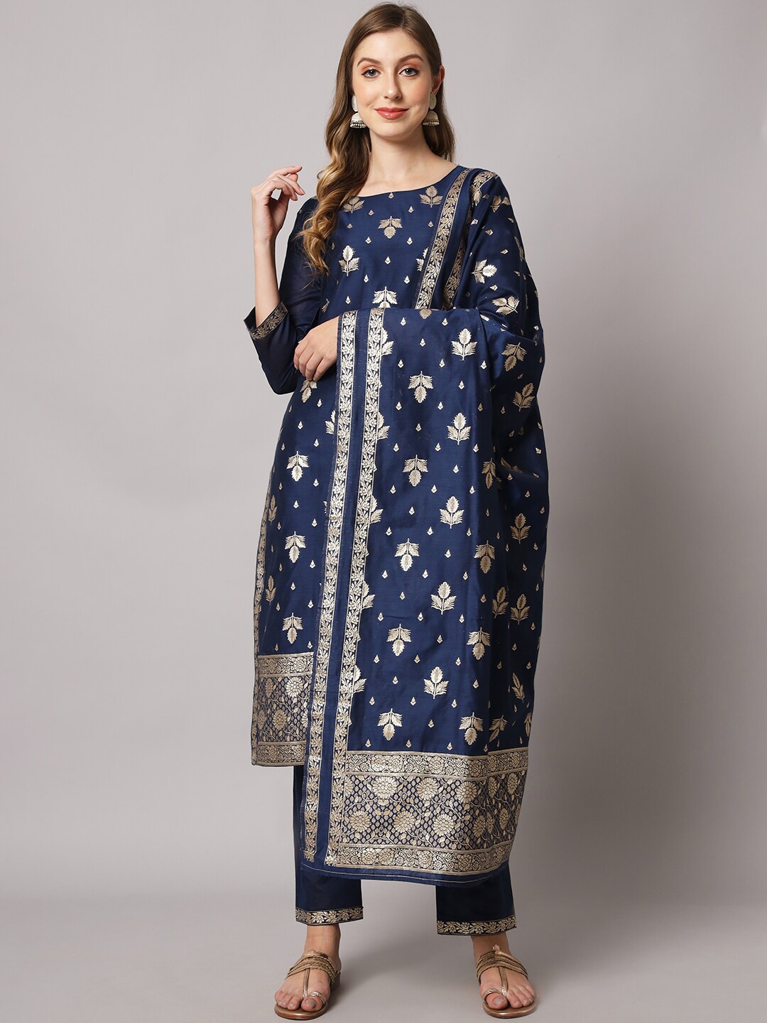 

Sun Fashion And Lifestyle Floral Woven Design Regular Organza Kurta & Pyjamas With Dupatta, Blue