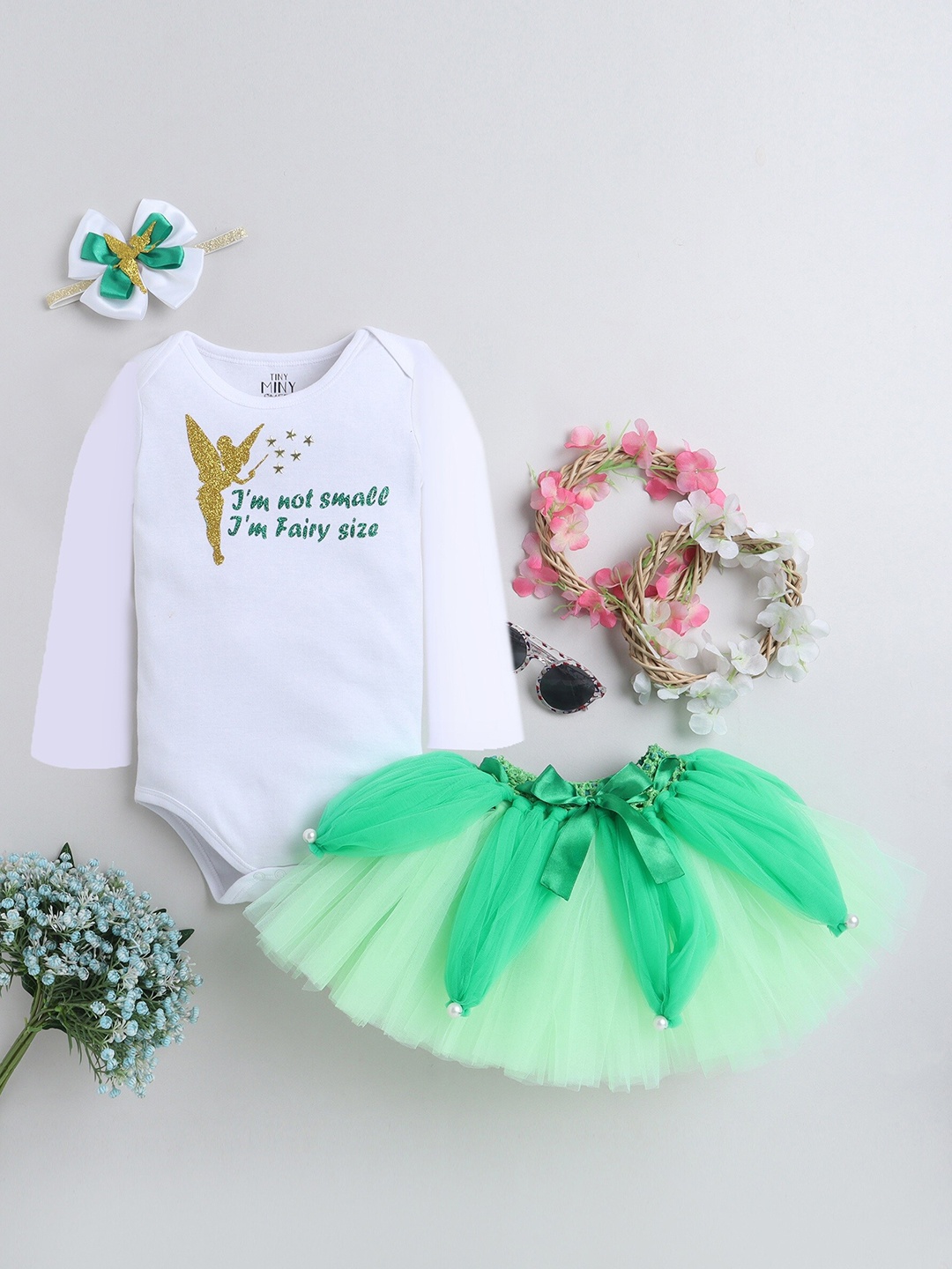 

TINY MINY ME Infants Girls Pack Of 3 Embellished Bodysuit With Skirt & Headband, White