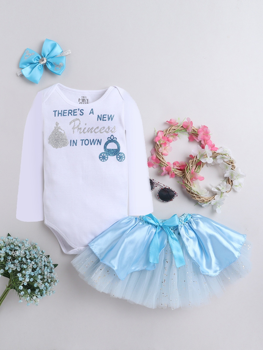 

TINY MINY ME Infants Girls Embellished T-shirt With Skirt With Headband, White