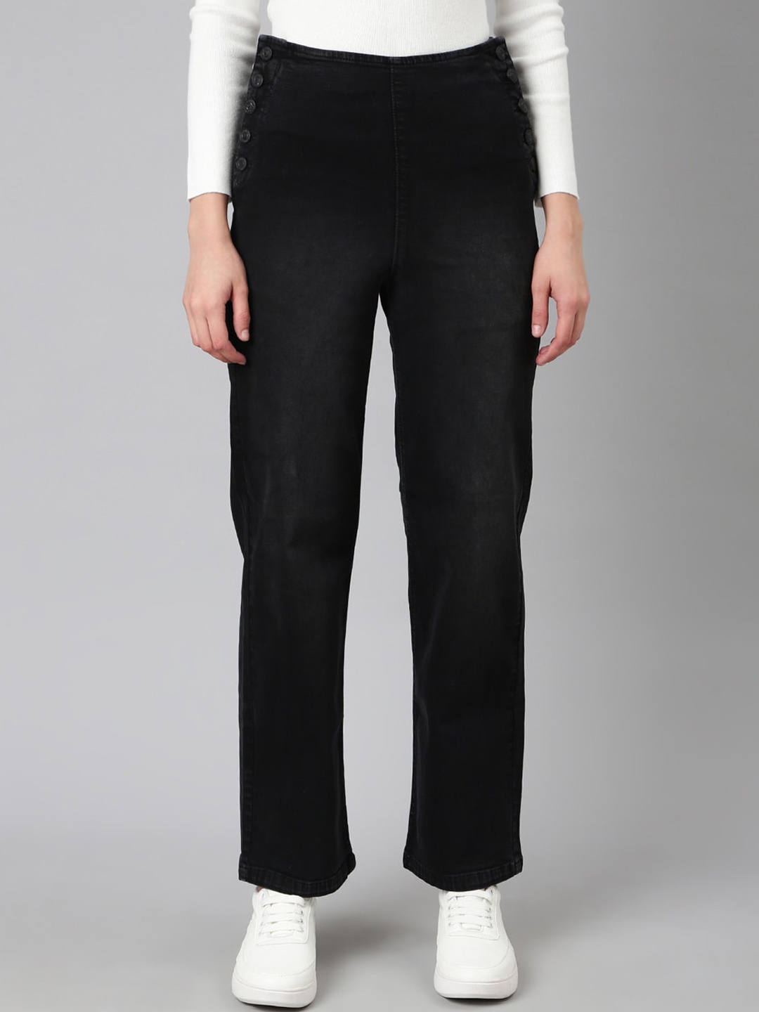 

SHOWOFF Women Straight Fit Clean Look Stretchable Jeans, Black