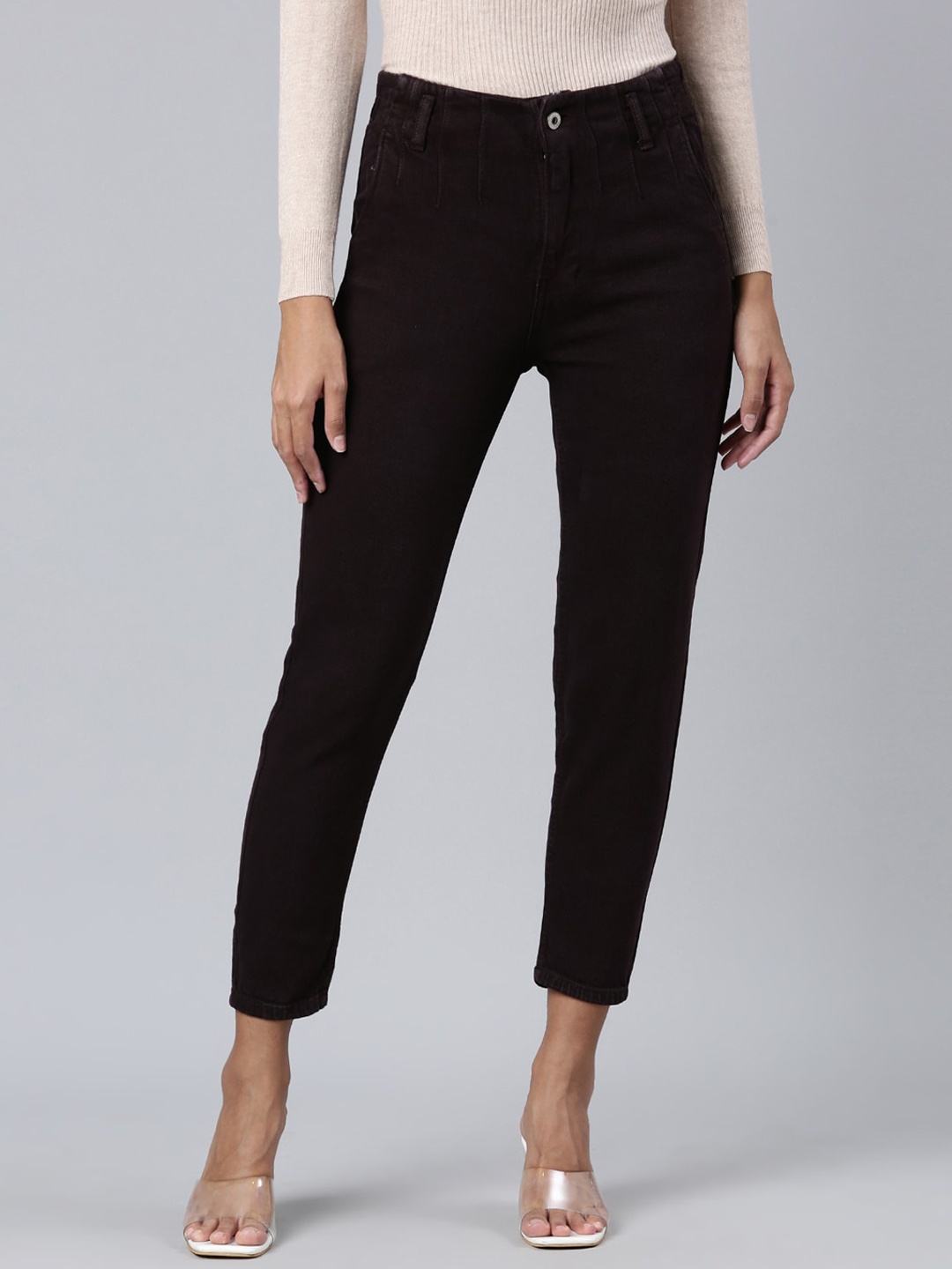 

SHOWOFF Women Mom Fit Clean Look Stretchable Jeans, Coffee brown