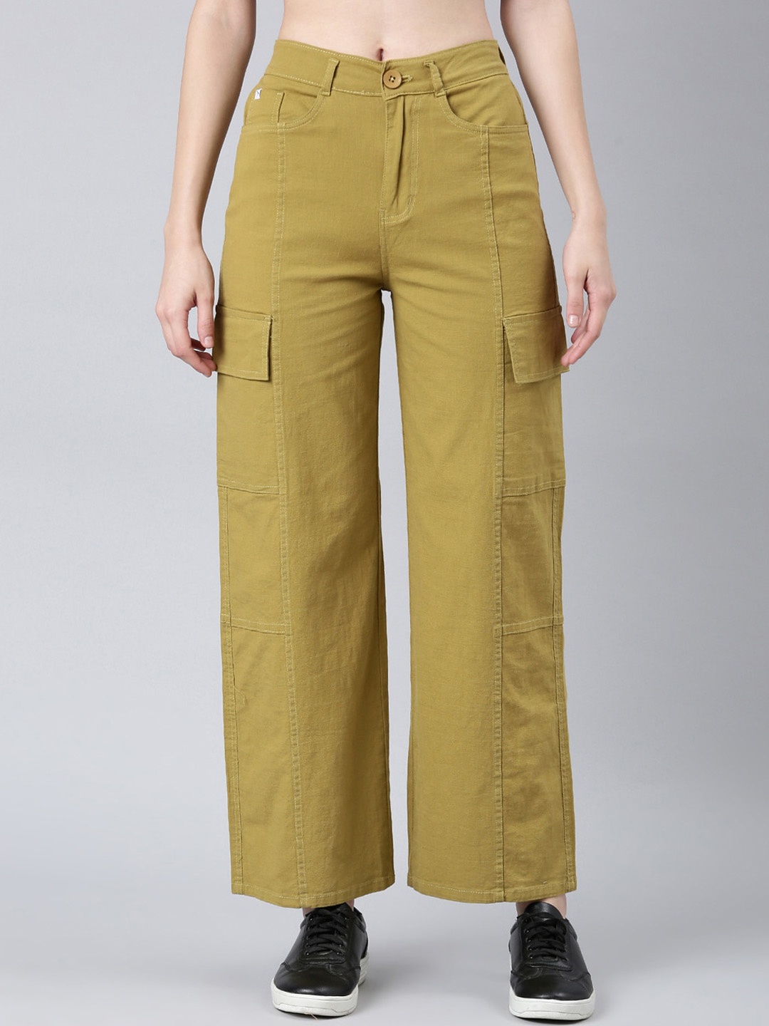 

SHOWOFF Women Wide Leg Stretchable Cargo Jeans, Khaki