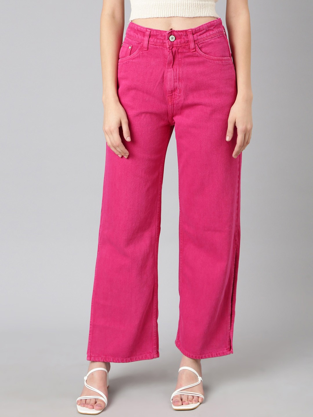 

SHOWOFF Women Wide Leg Clean Look Jeans, Pink