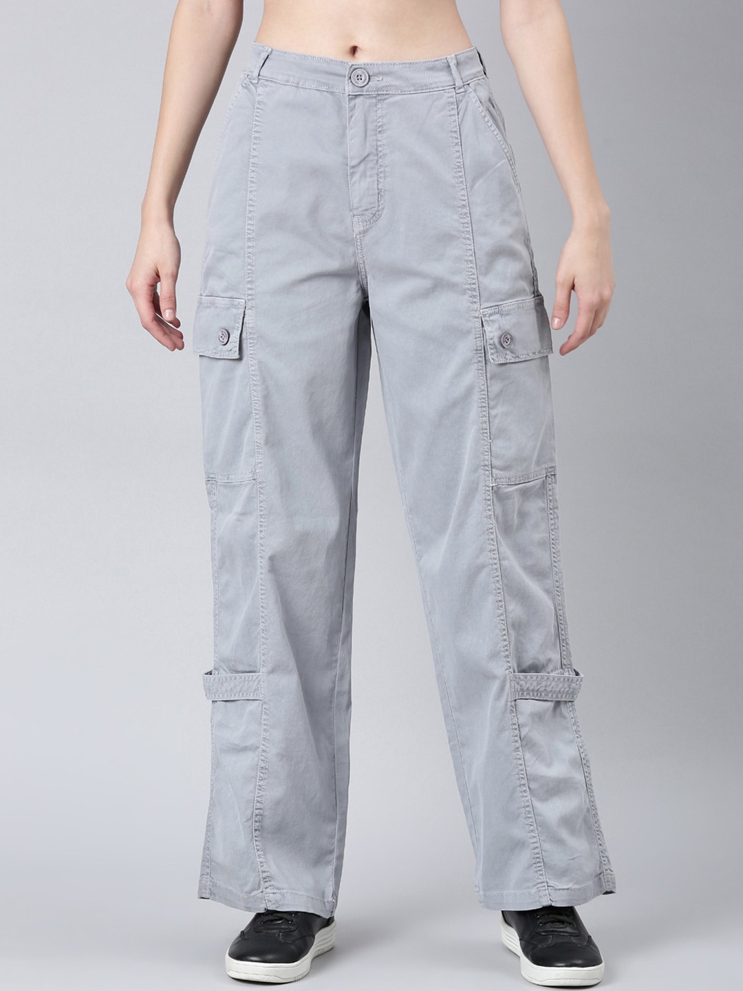 

SHOWOFF Women Wide Leg Denim Cargo, Grey