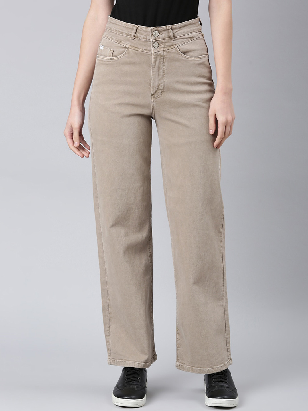 

SHOWOFF Women Wide Leg Clean Look Stretchable Jeans, Beige