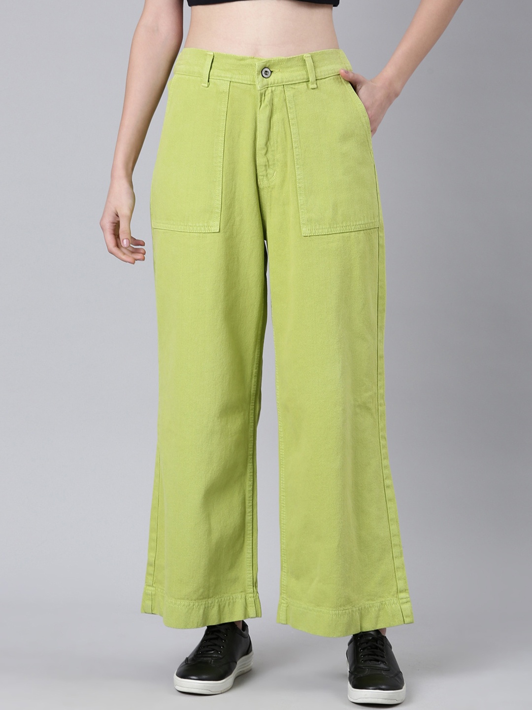 

SHOWOFF Women Mid Rise Wide Leg Clean Look Stretchable Jeans, Lime green