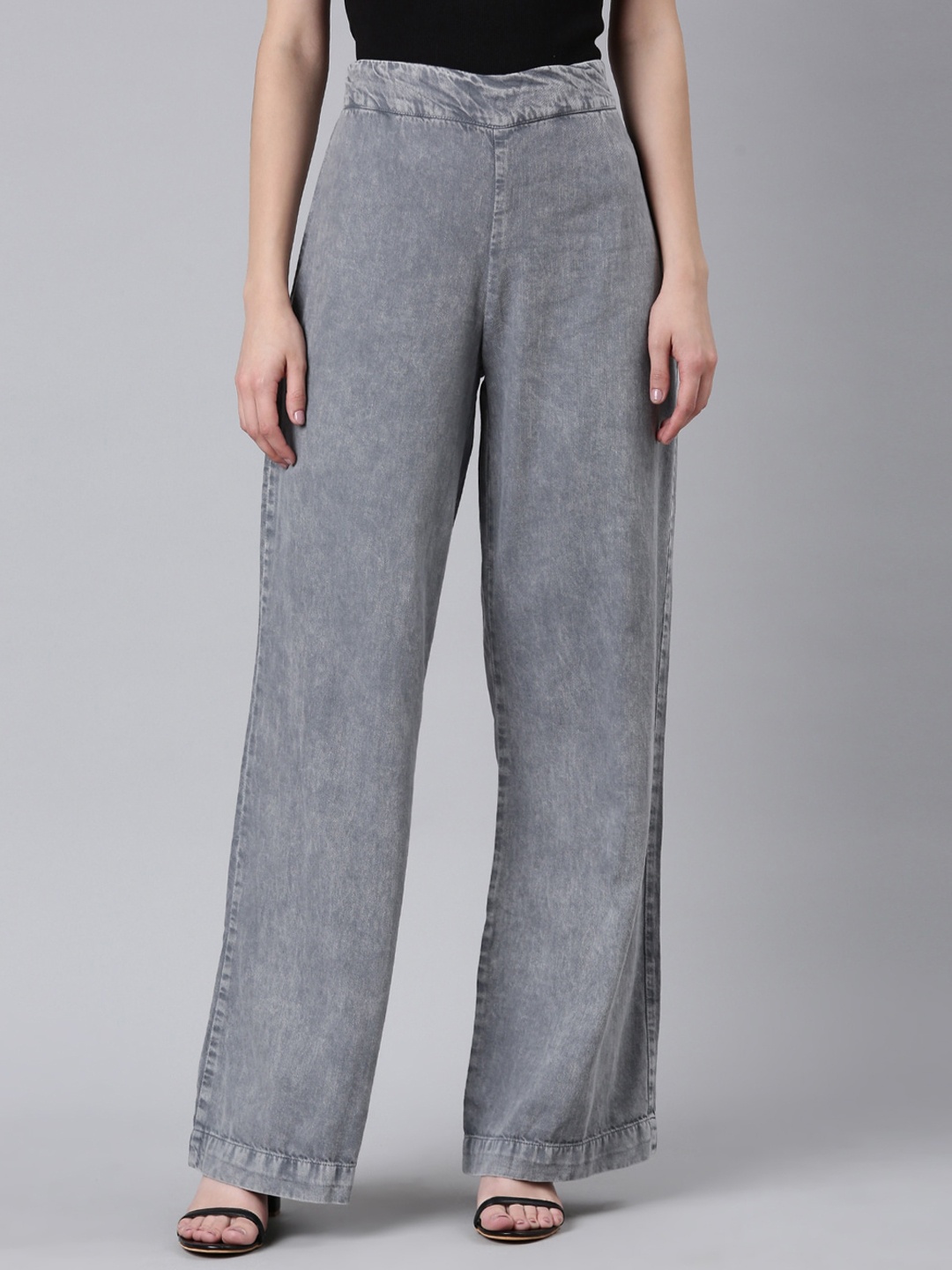 

SHOWOFF Women Mid Rise Clean Look Wide Leg Jeans, Grey