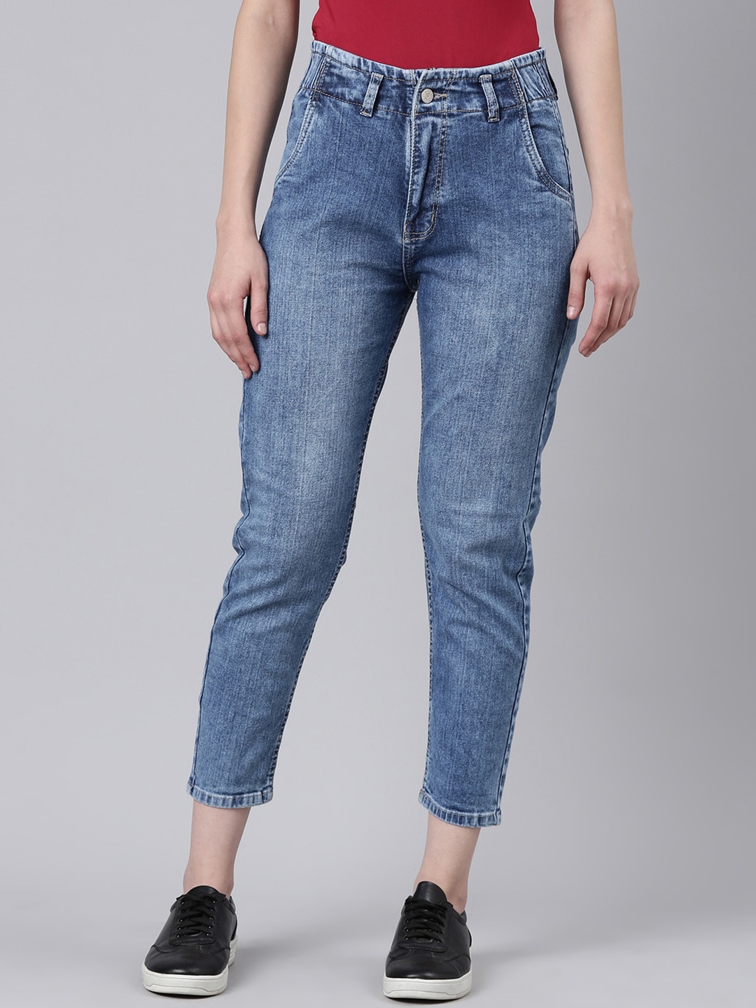 

SHOWOFF Women Heavy Fade Acid Wash Mom Fit Stretchable Clean Look Jeans, Blue